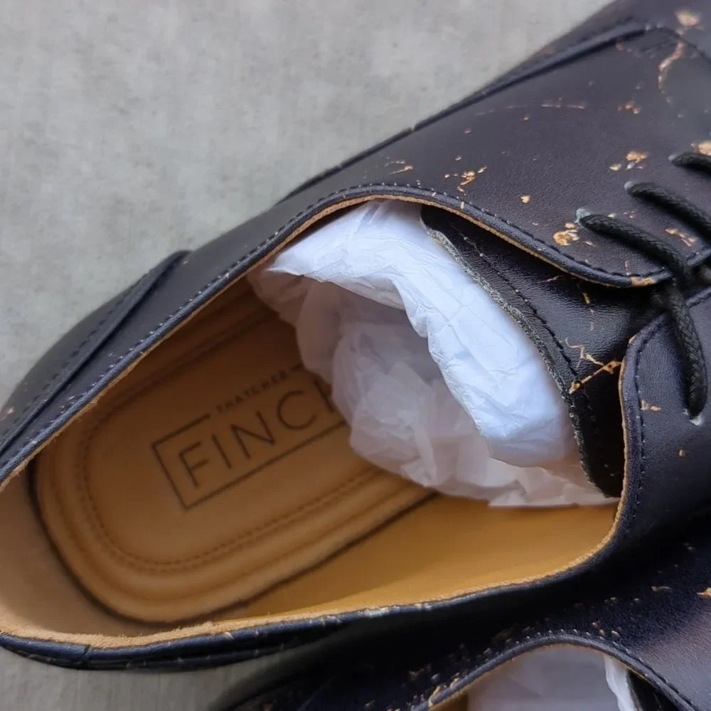 Thatcher Finch Men's Black Gold Flecked Luxury Formal‎ Dress Shoes Size 7
